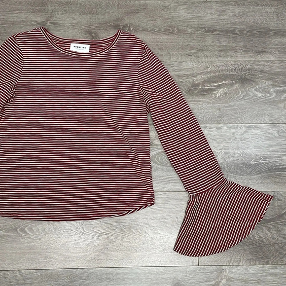 Highline Collective Bell Sleeve Red White Striped Top L - Picture 5 of 15